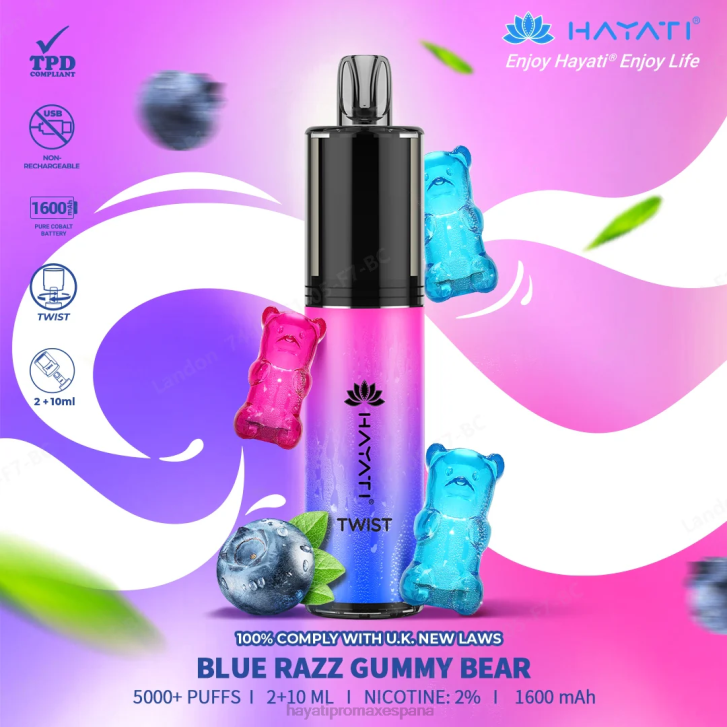 Hayati Twist desechable FTTT64 osito de goma razz azul - Hayati Flavour List