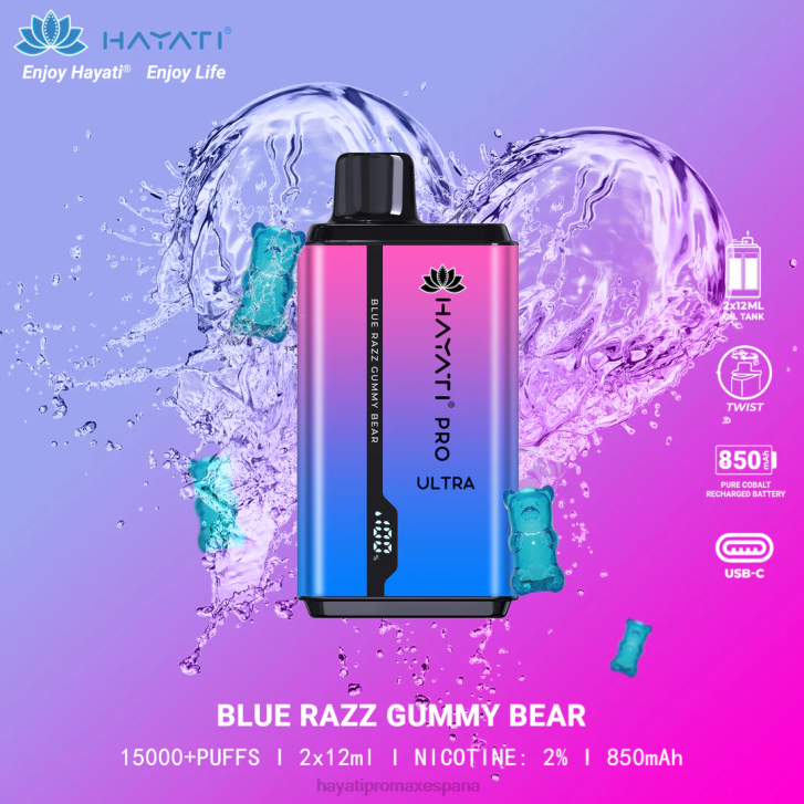 Hayati Pro Ultra desechables 15000 inhalaciones FTTT194 osito de goma razz azul - Hayati Flavour List