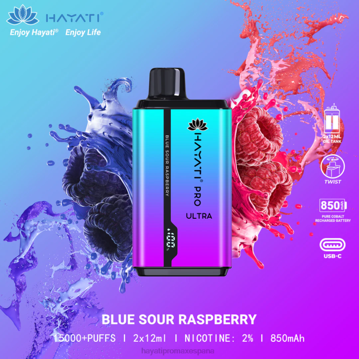 Hayati Pro Ultra desechables 15000 inhalaciones FTTT195 frambuesa agria azul - Hayati Disposable Vape Review
