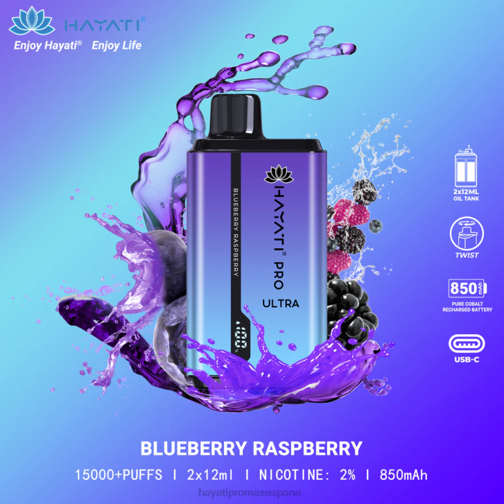 Hayati Pro Ultra desechables 15000 inhalaciones FTTT196 frambuesa arándano - Hayati Pro Max España