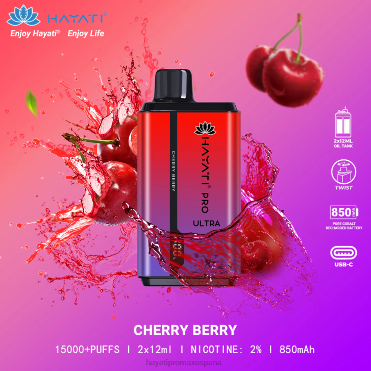 Hayati Pro Ultra desechables 15000 inhalaciones FTTT199 Cereza - Hayati Vape Flavours