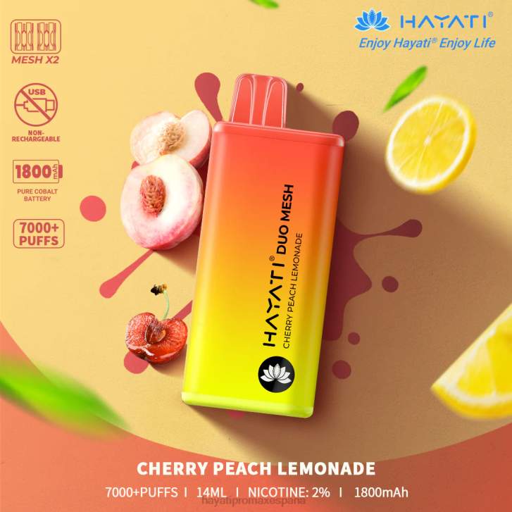 Hayati Duo Mesh desechable FTTT168 limonada de cereza y durazno - Hayati Vape España