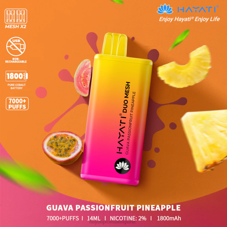 Hayati Duo Mesh desechable FTTT170 guayaba maracuyá piña - Tienda Hayati