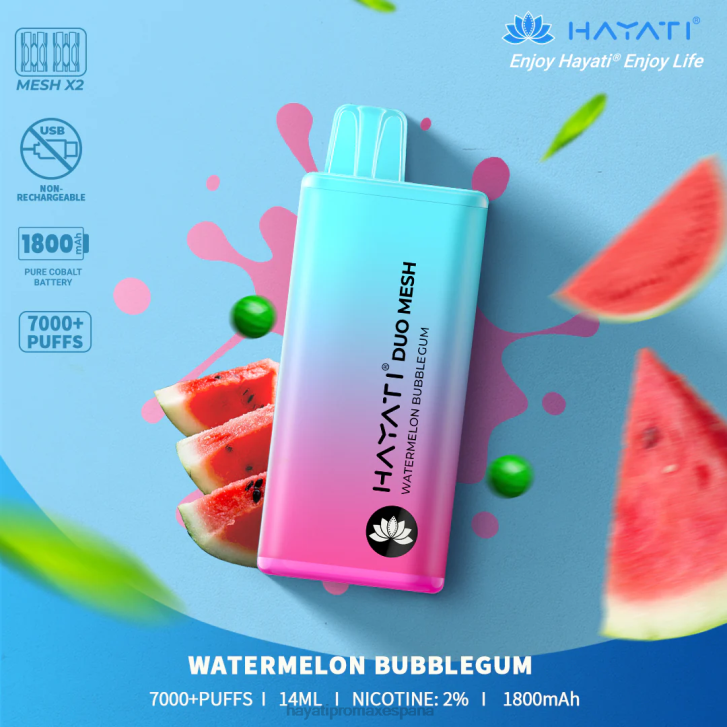 Hayati Duo Mesh desechable FTTT185 chicle de sandía - Hayati Disposable Vape Review