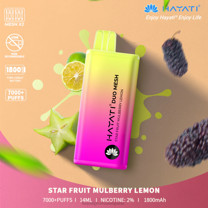 Hayati Duo Mesh desechable FTTT190 carambola morera limón - Tienda Hayati