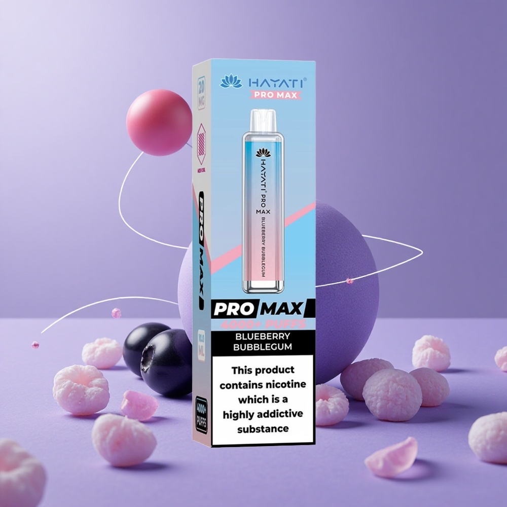 Hayati Pro Max 4000 Puffs Chicle de Arándano Azul Batería Recargable y LED