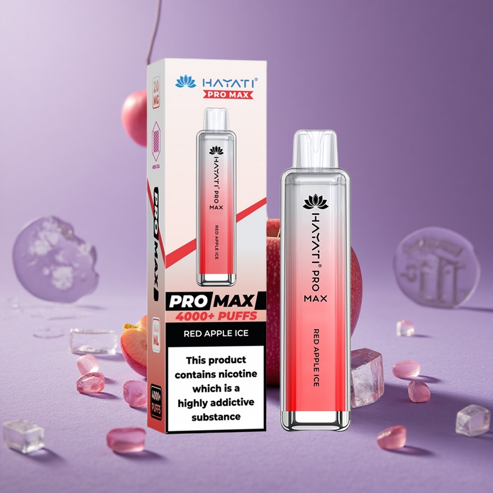 Hayati Pro Max 4000 Puffs Manzana Roja Hielo Vape Desechable con Batería Recargable y LED