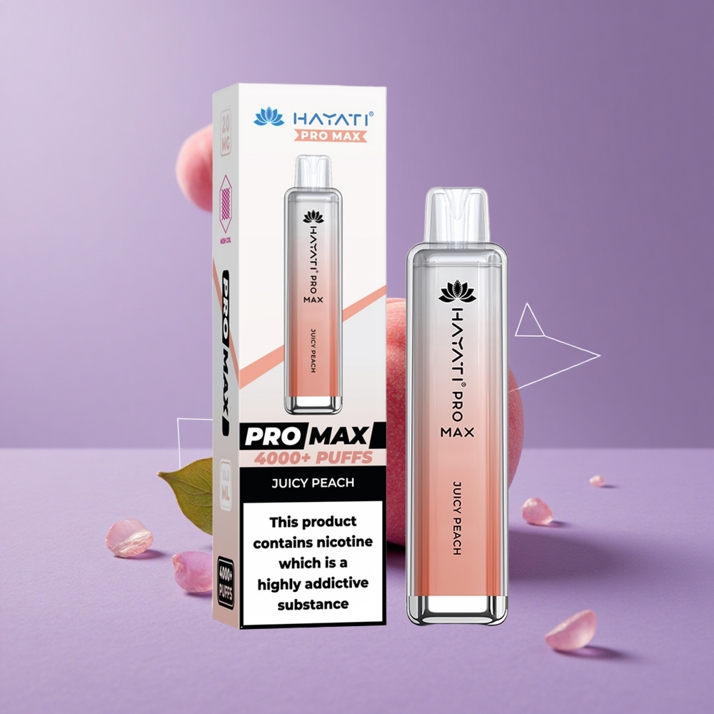 Hayati Pro Max 4000 Puffs Melocotón Jugoso con Batería Recargable y Doble Bobina Mesh 1.1 Ohm
