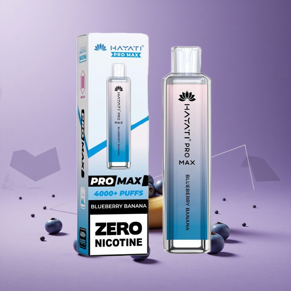 Hayati Pro Max 4000 Puffs Vape Desechable Arándano Plátano con Batería Recargable y Doble Bobina Mesh 1.1 Ohm
