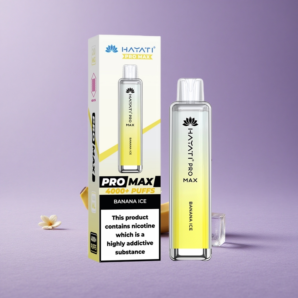 Hayati Pro Max 4000 Puffs Vape Desechable Banana Ice con Batería Recargable y LED en la Base