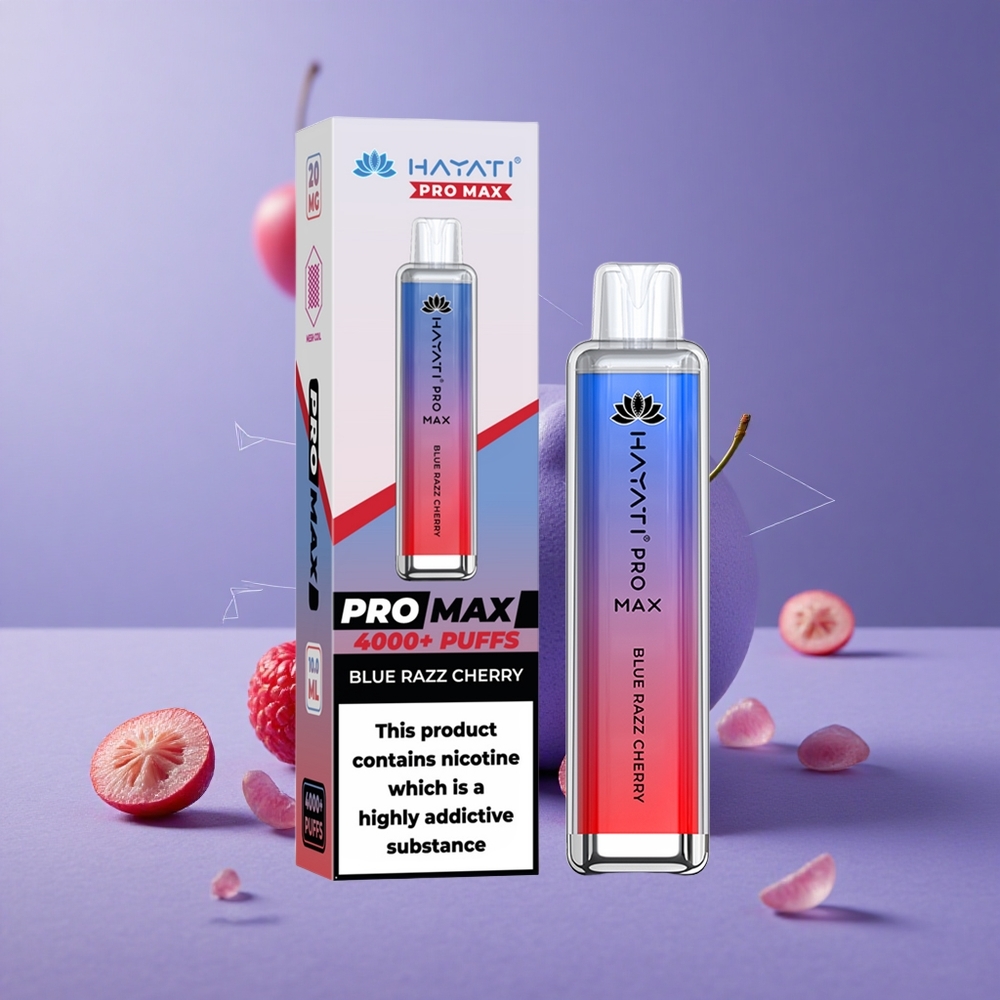Hayati Pro Max 4000 Puffs Vape Desechable Batería Recargable 1400mAh Cereza Frambuesa Azul
