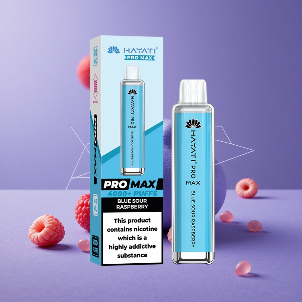 Hayati Pro Max 4000 Puffs Vape Desechable Batería Recargable 1400mAh Frambuesa Ácida Azul
