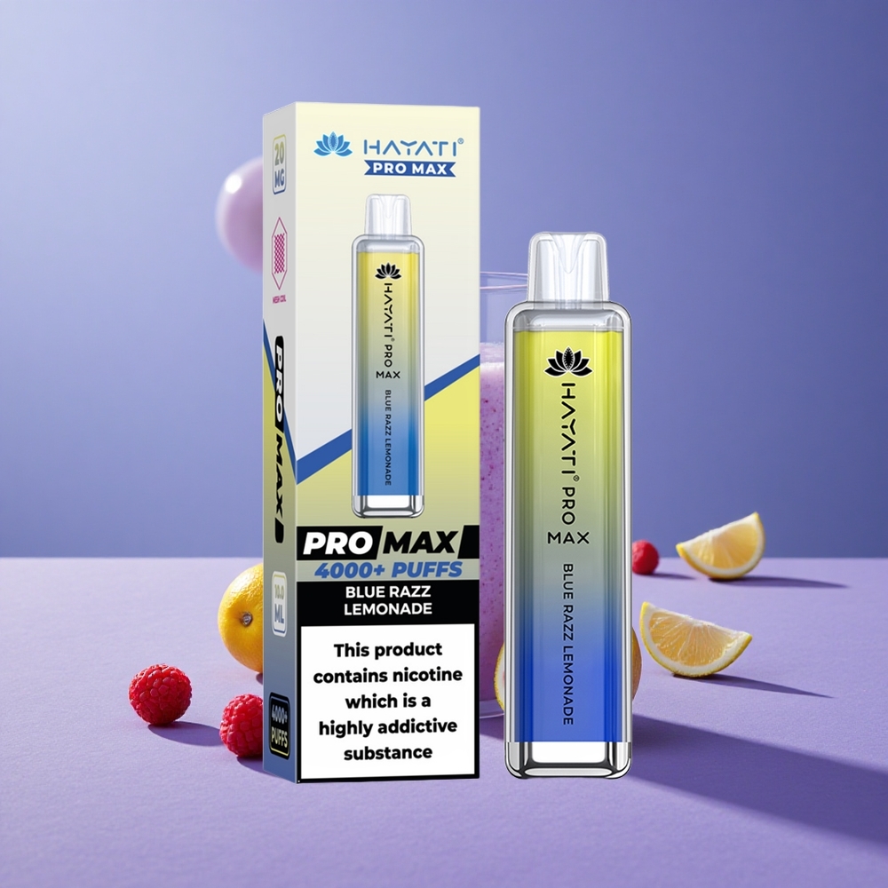 Hayati Pro Max 4000 Puffs Vape Desechable Batería Recargable 1400mAh Limonada Frambuesa Azul
