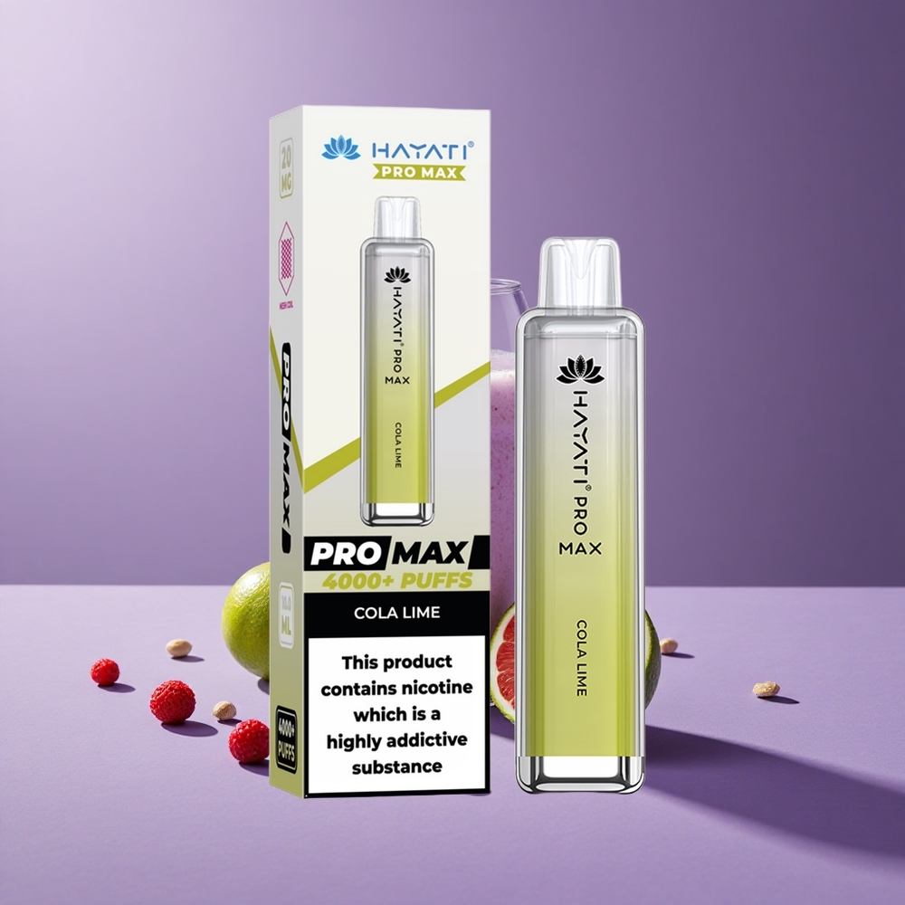 Hayati Pro Max 4000 Puffs Vape Desechable Cola Lima con Batería Recargable y Resistencia Dual de 1.1 Ohm