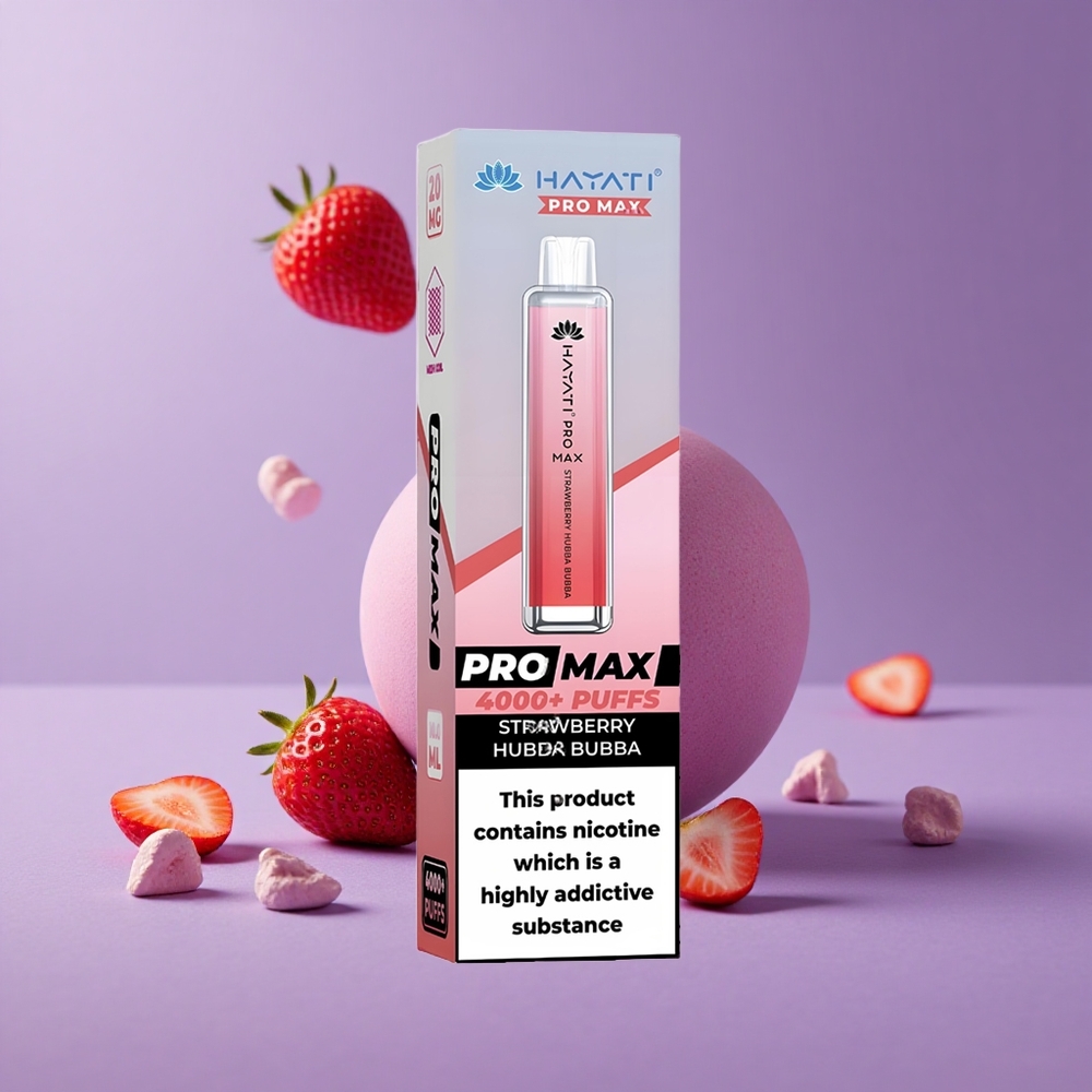 Hayati Pro Max 4000 Puffs Vape Desechable Fresa Hubba Bubba Batería Recargable y LED