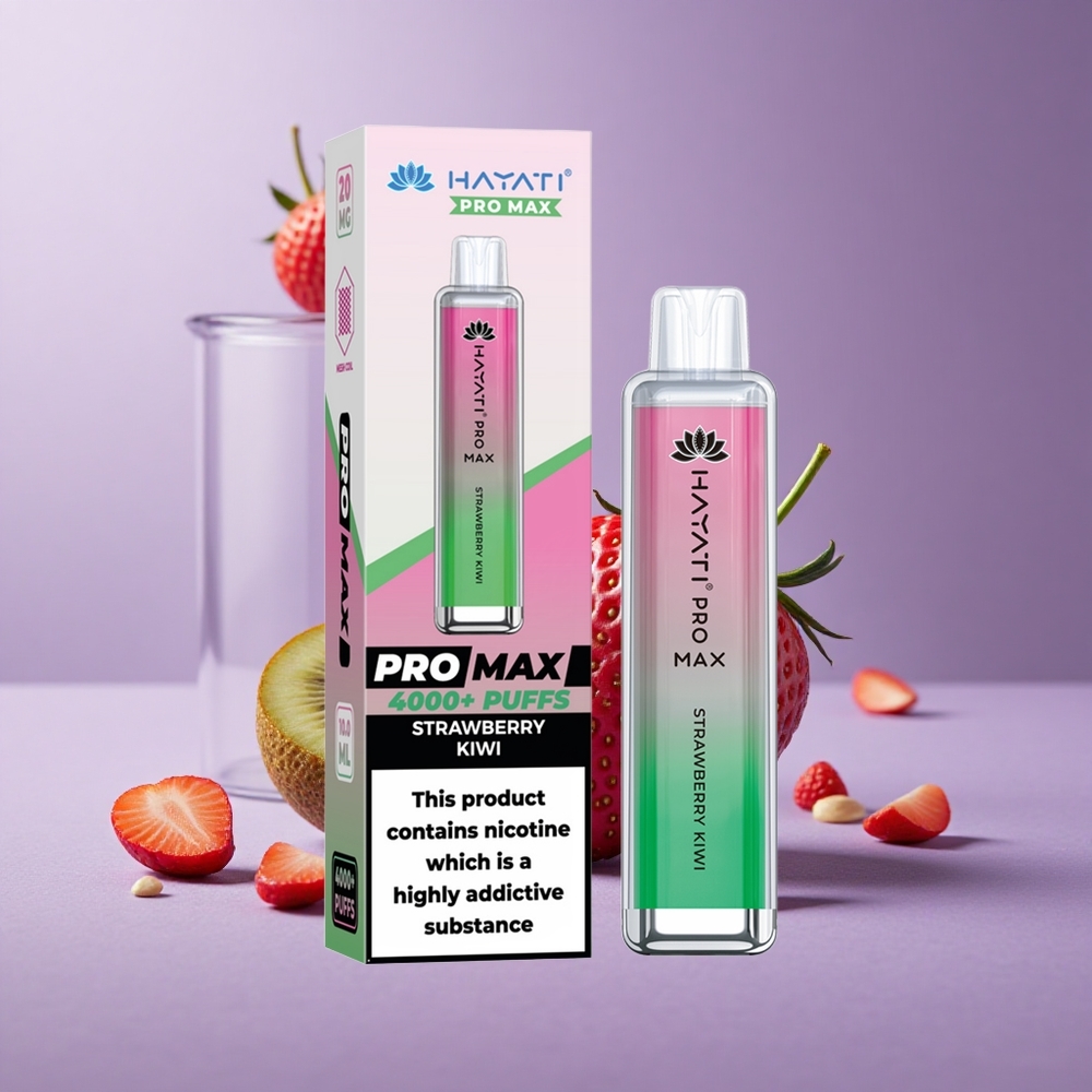 Hayati Pro Max 4000 Puffs Vape Desechable Fresa Kiwi Batería Recargable LED
