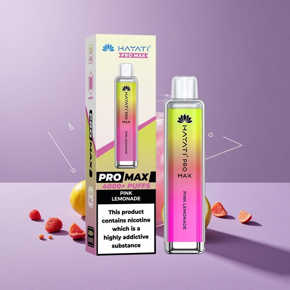Hayati Pro Max 4000 Puffs Vape Desechable Limonada Rosa con Batería Recargable y LED