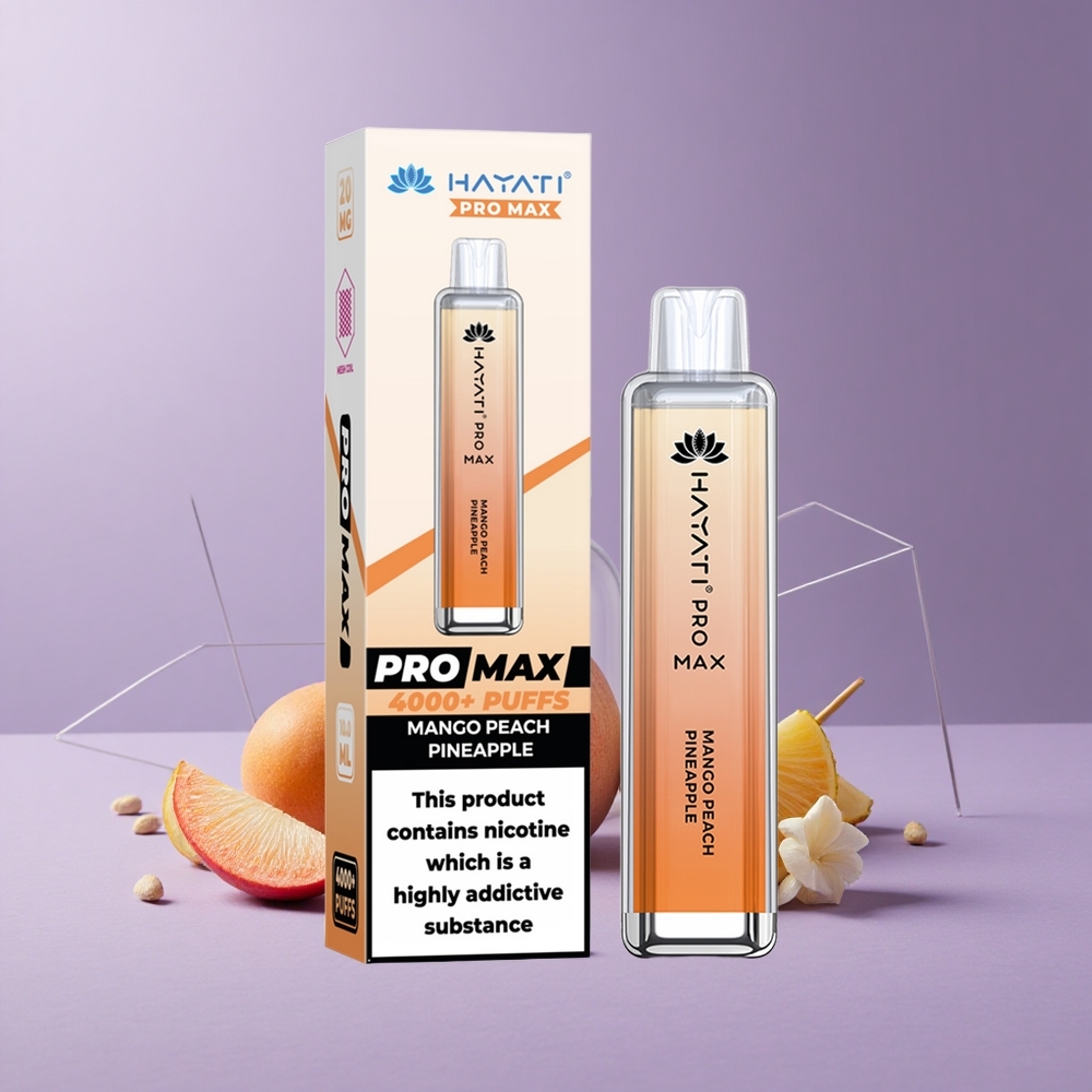 Hayati Pro Max 4000 Puffs Vape Desechable Mango Melocotón Piña con Batería Recargable y LED