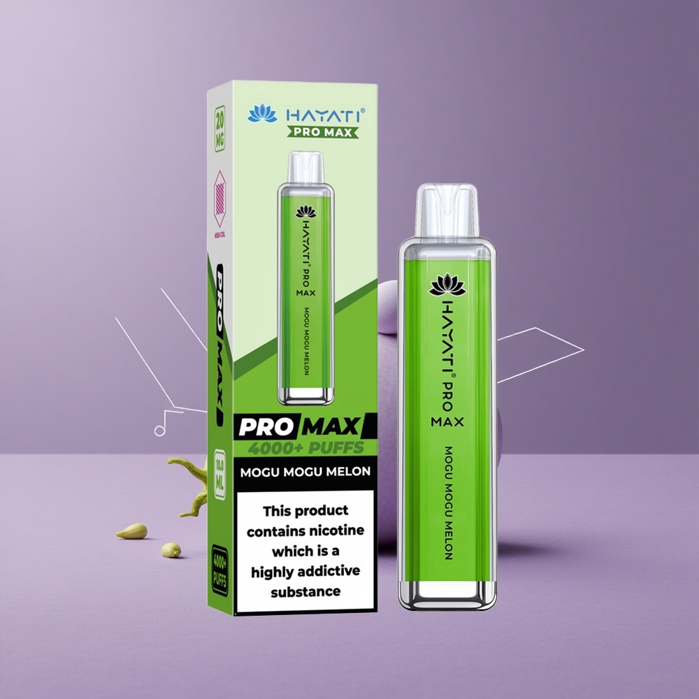 Hayati Pro Max 4000 Puffs Vape Desechable Melón Mogu Mogu con Batería Recargable y LED