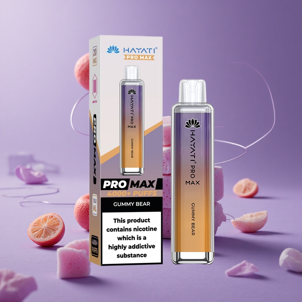 Hayati Pro Max 4000 Puffs Vape Desechable Osito de Goma con Batería Recargable y Resistencia Dual de 1.1 Ohm