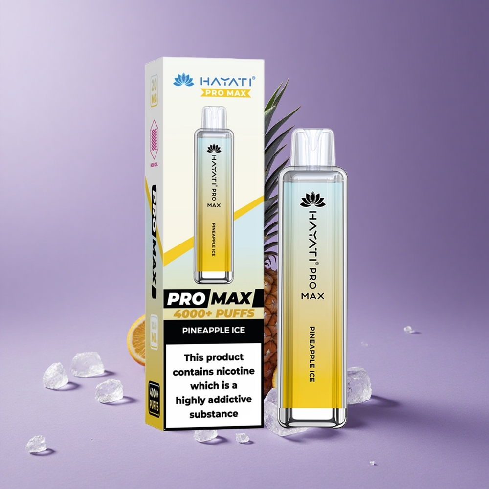 Hayati Pro Max 4000 Puffs Vape Desechable Piña Helada con Batería Recargable y Doble Bobina Mesh 1.1 Ohm