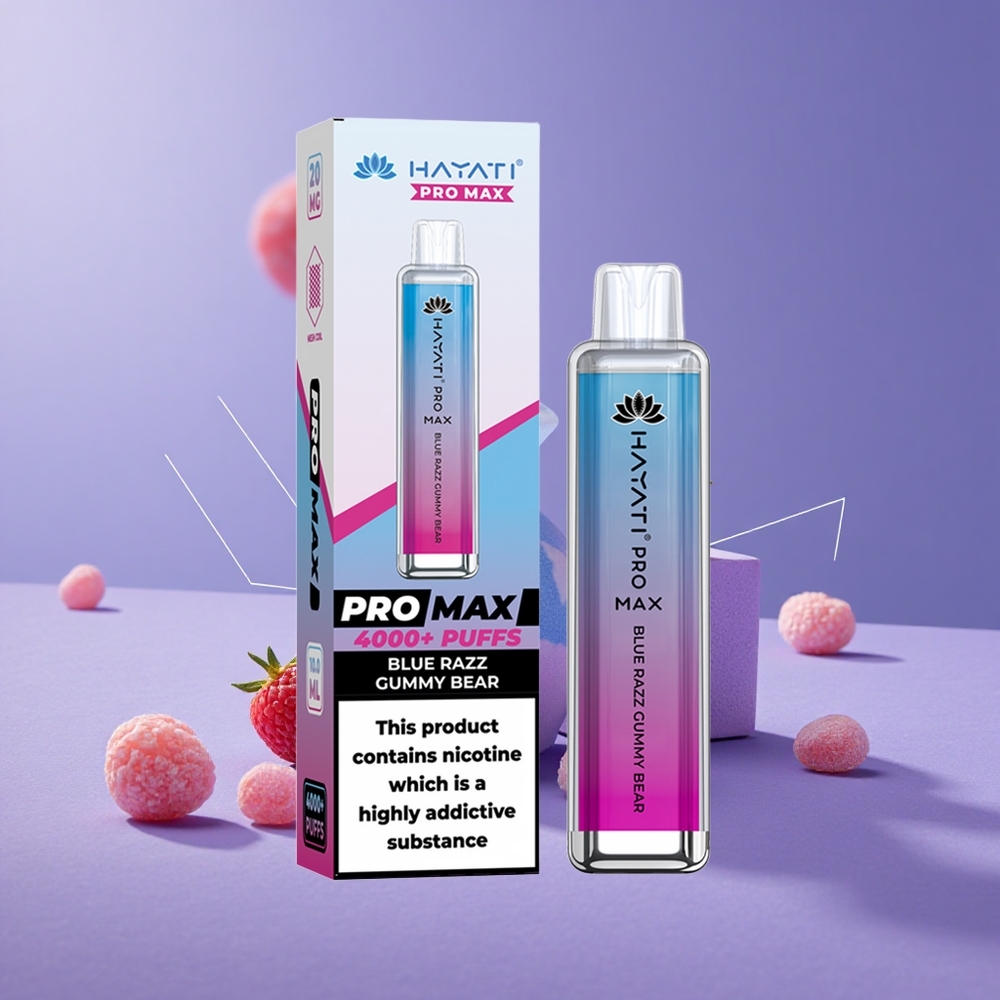 Hayati Pro Max 4000 Puffs Vape Desechable Resistencia Dual 1.1 Ohm Batería 1400mAh Osito de Gomita Azul Frambuesa