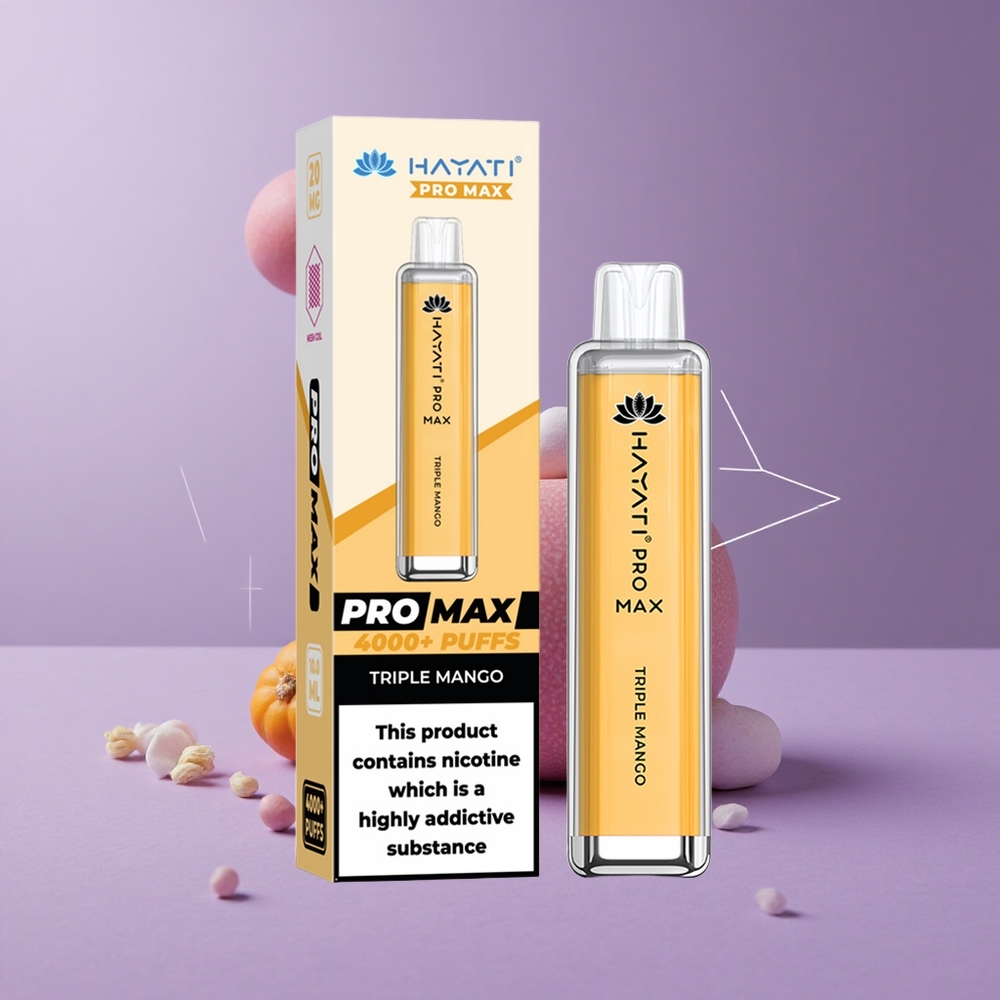 Hayati Pro Max 4000 Puffs Vape Desechable Triple Mango con Batería Recargable y Doble Bobina Mesh 1.1 Ohm