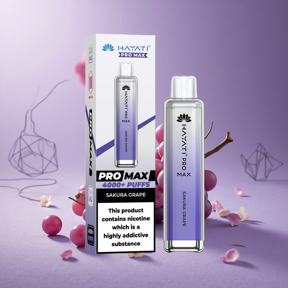 Hayati Pro Max 4000 Puffs Vape Desechable Uva Sakura Batería Recargable y LED