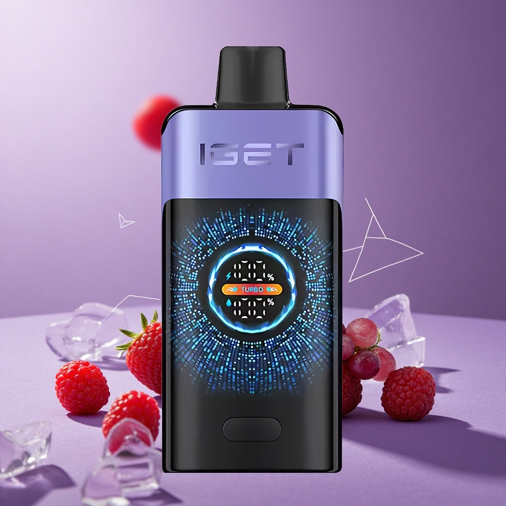 IGET ONE 12000 Puffs Vape Desechable Frambuesa Uva Helada con Pantalla Curva Grande y Batería de 2700 mAh