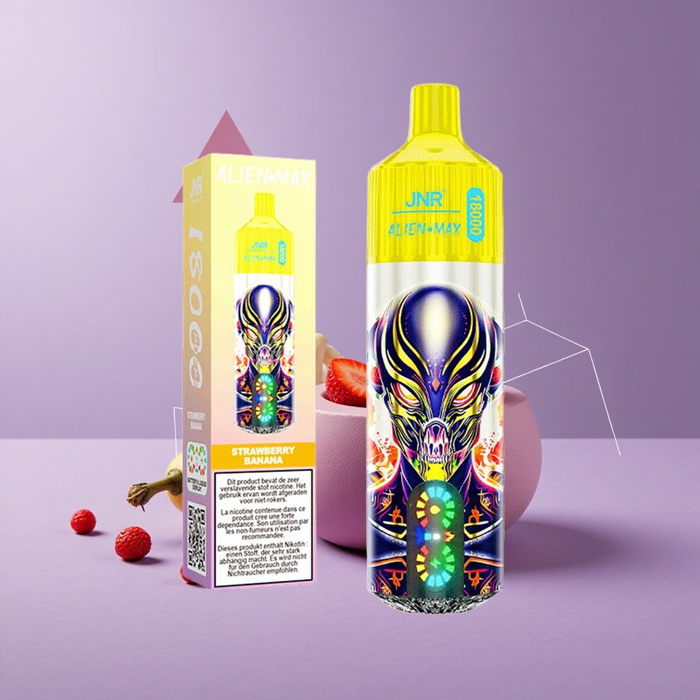 JNR Alien Max 18000 Puffs Fresa Plátano Pantalla LED Inteligente Carga Rápida Tipo-C