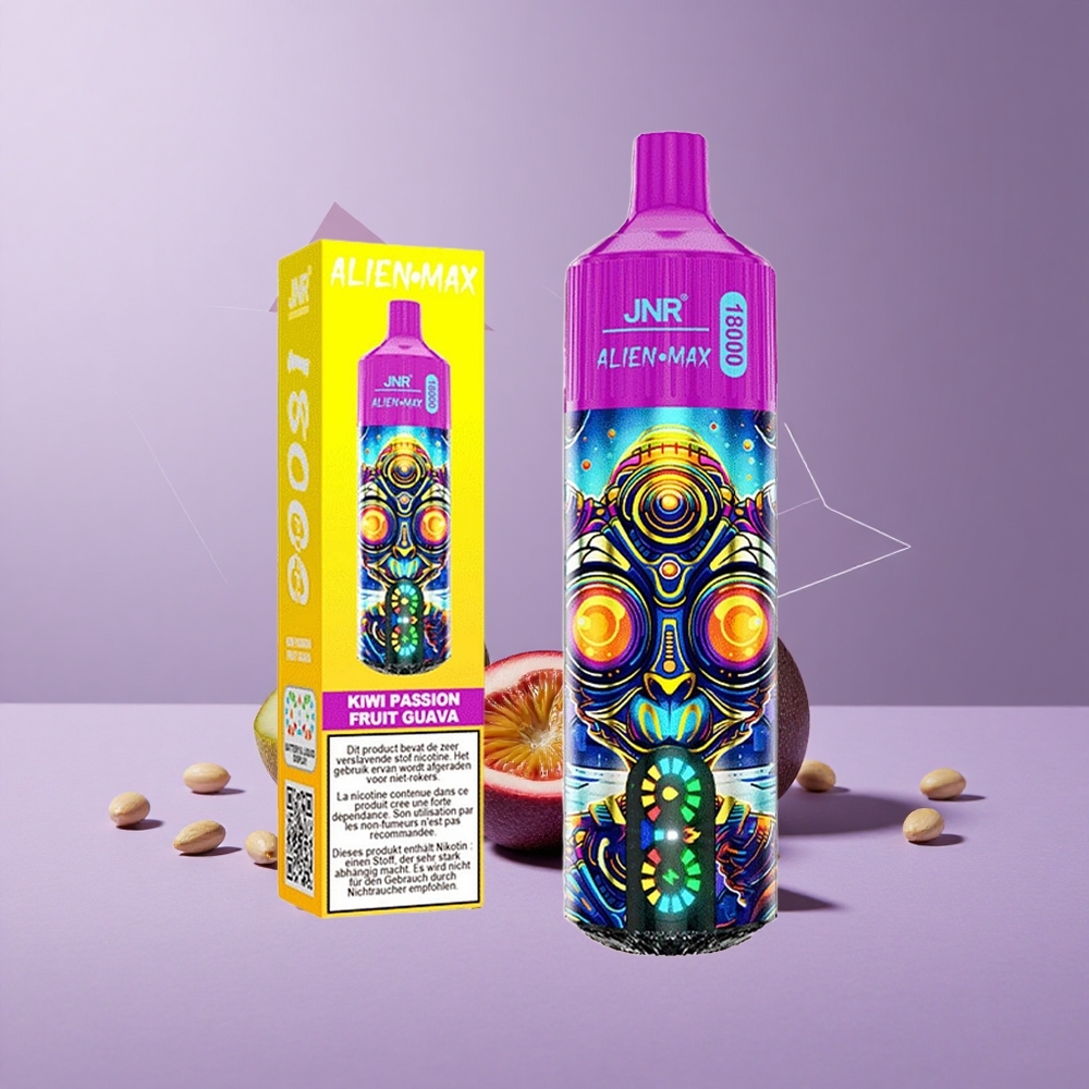 JNR Alien Max 18000 Puffs Kiwi Maracuyá Guayaba Pantalla LED Inteligente Tipo-C Carga Rápida