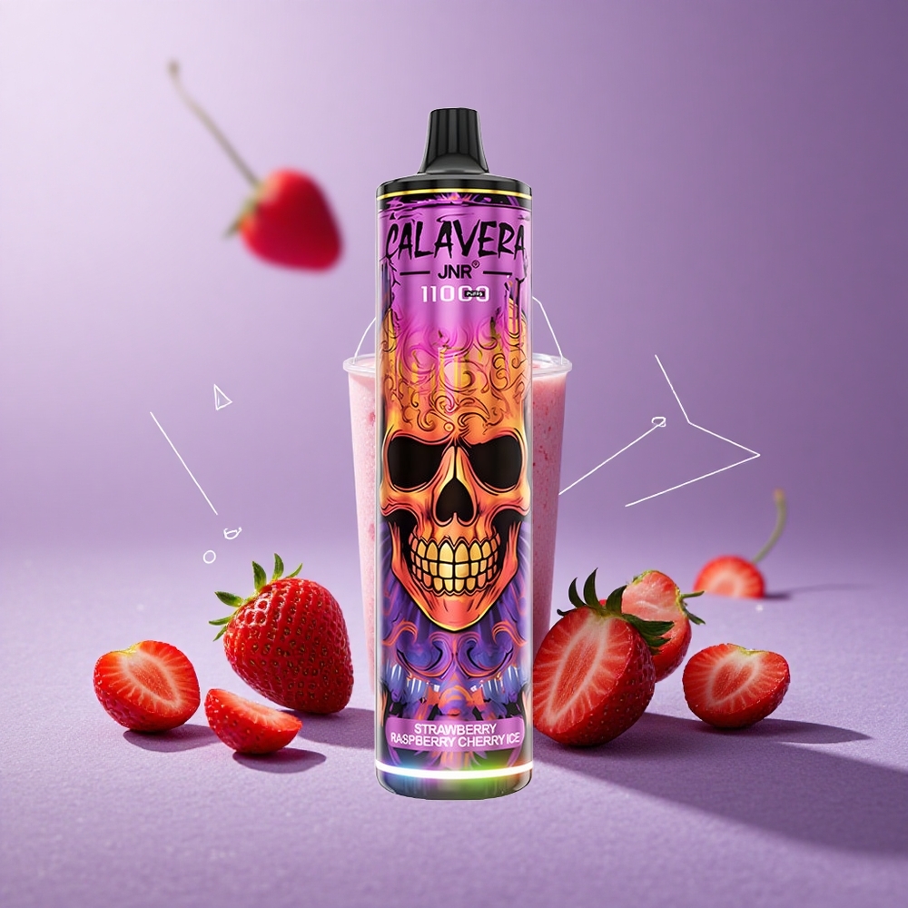 JNR Calavera 11000 Puffs Fresa Frambuesa Cereza Hielo Tipo-C Puerto de Carga 850 mAh Batería