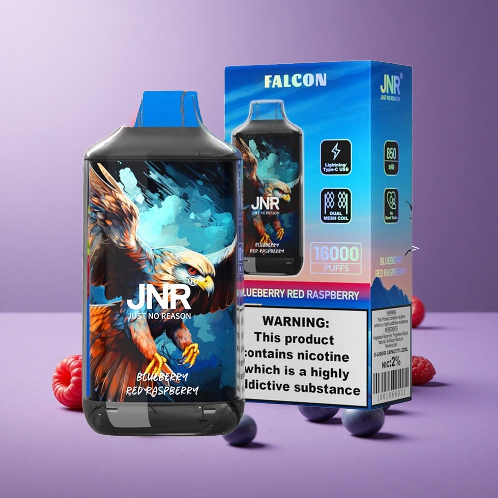 JNR Falcon 16000 Puffs Arándano Azul Frambuesa Roja con Pantalla LED Inteligente y Carga Tipo C