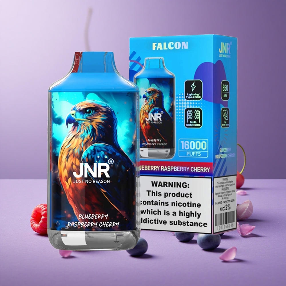 JNR Falcon 16000 Puffs Arándano Frambuesa Cereza Capacidad de Batería: 850 mAh Tipo de Bobina: Bobina de Malla Dual