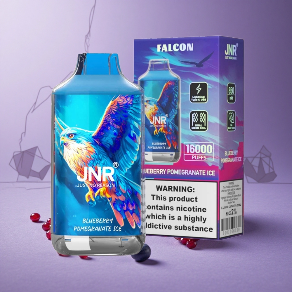 JNR Falcon 16000 Puffs Arándano Granada Helado con Pantalla LED Inteligente y Tipo C