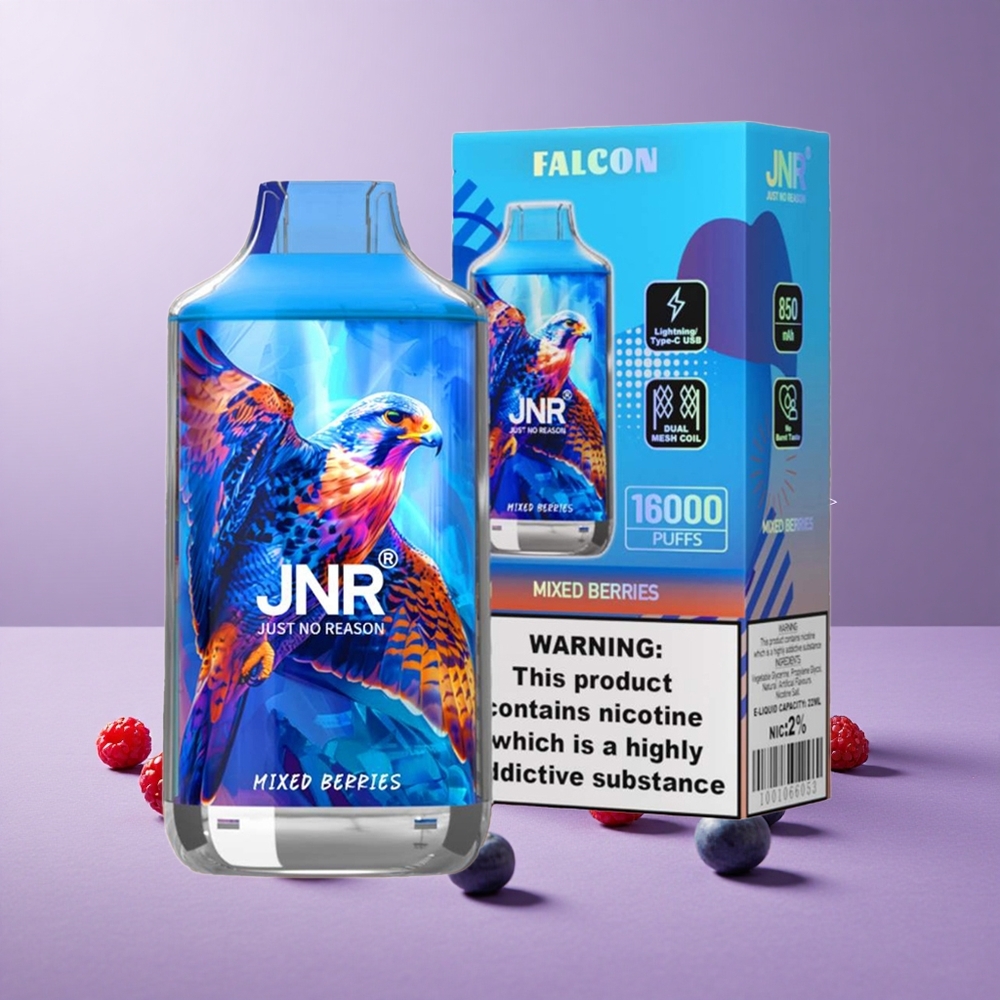 JNR Falcon 16000 Puffs Bayas Mixtas con Batería de 850 mAh y Pantalla LED Inteligente