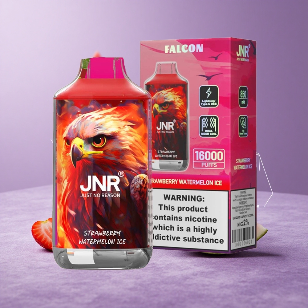 JNR Falcon 16000 Puffs Fresa Sandía Helada con Pantalla LED Inteligente y Doble Bobina Mesh