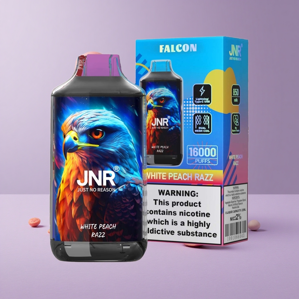 JNR Falcon 16000 Puffs Melocotón Blanco Frambuesa Capacidad de la Batería: 850 mAh Tipo de Bobina: Bobina de Malla Dual