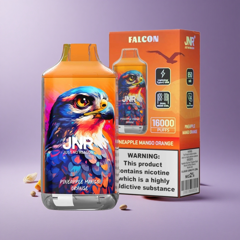 JNR Falcon 16000 Puffs Piña Mango Naranja con Batería de 850 mAh y Pantalla LED Inteligente
