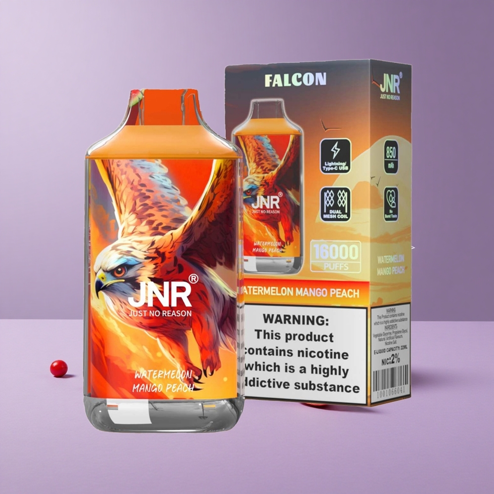 JNR Falcon 16000 Puffs Sandía Mango Melocotón con Pantalla LED Inteligente y Tipo C