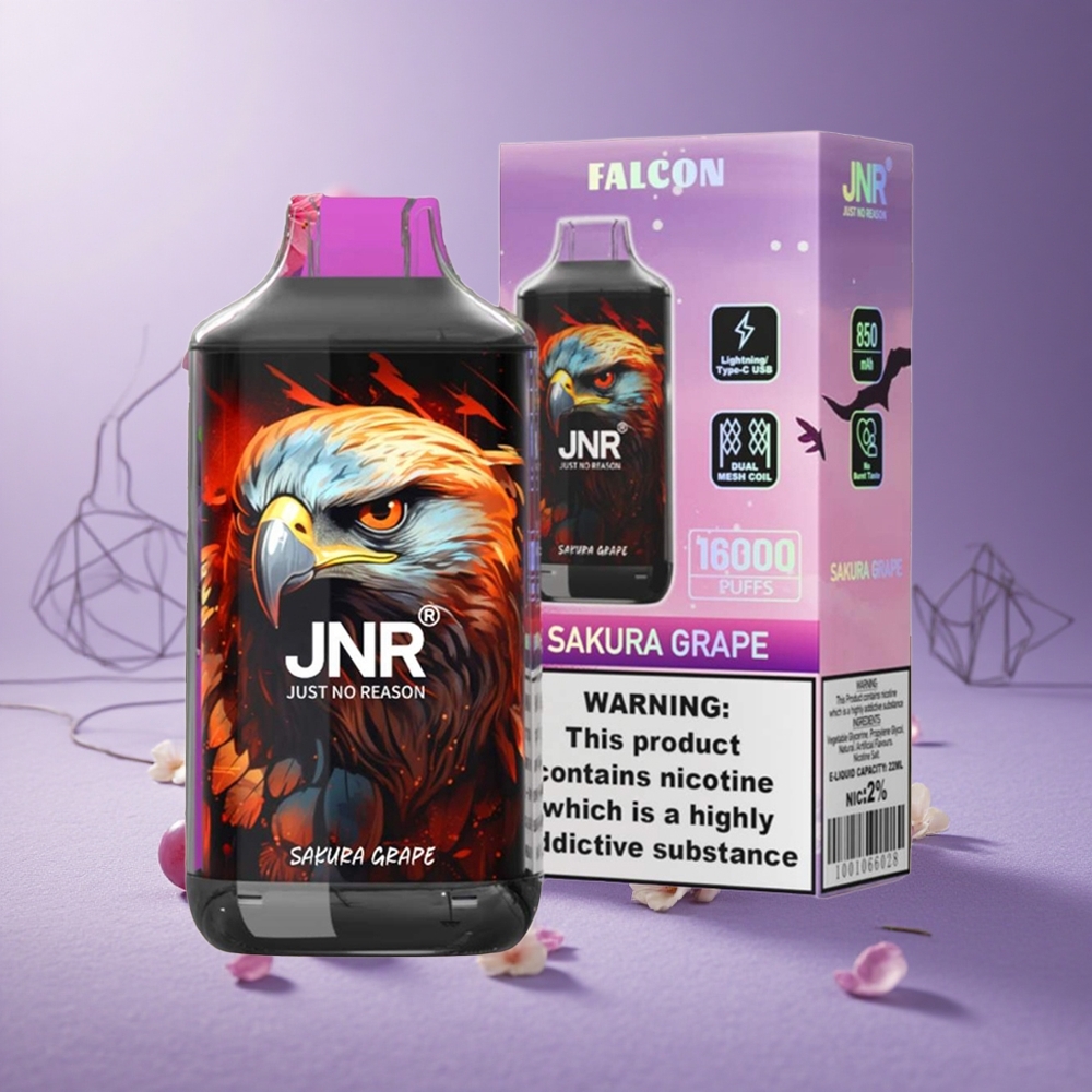 JNR Falcon 16000 Puffs Vape Desechable Uva Cerezo Tipo C & Pantalla LED Inteligente