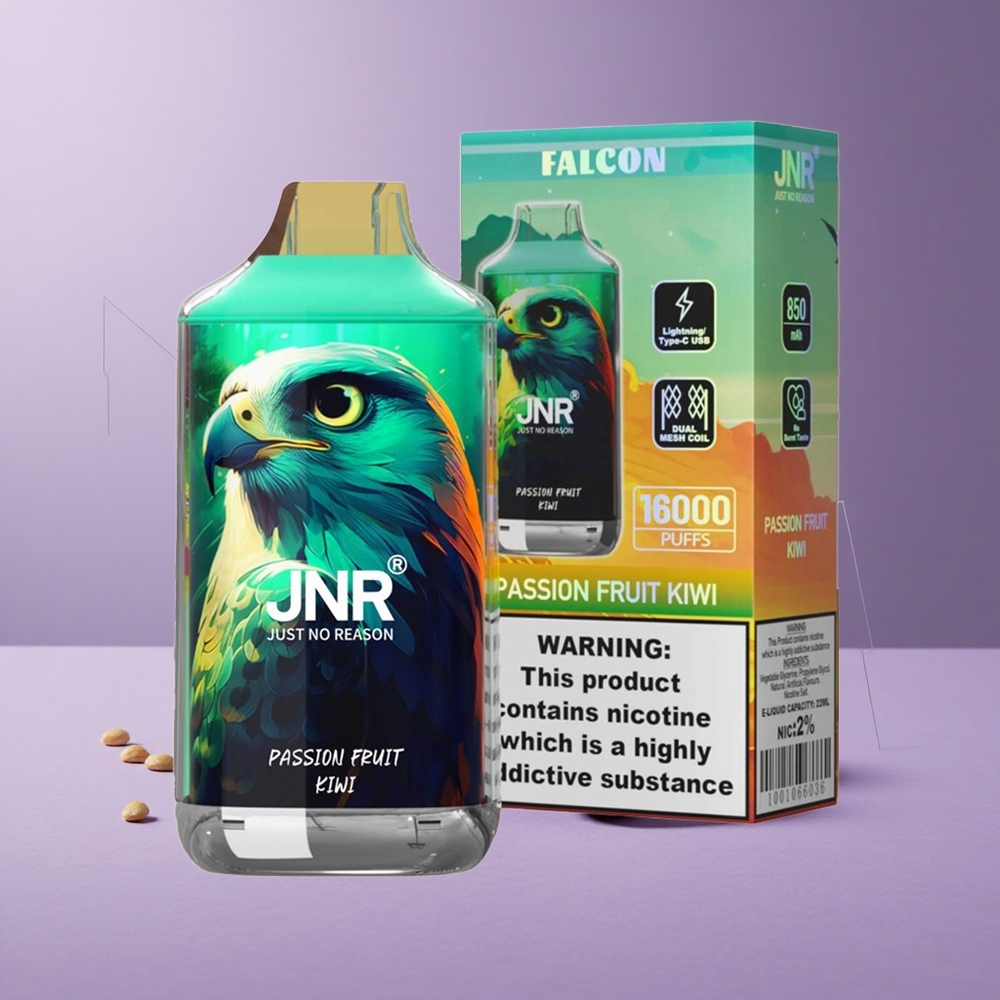 JNR Falcon 16000 Puffs Vape Maracuyá Kiwi Dual Mesh Coil Tipo C LED Inteligente