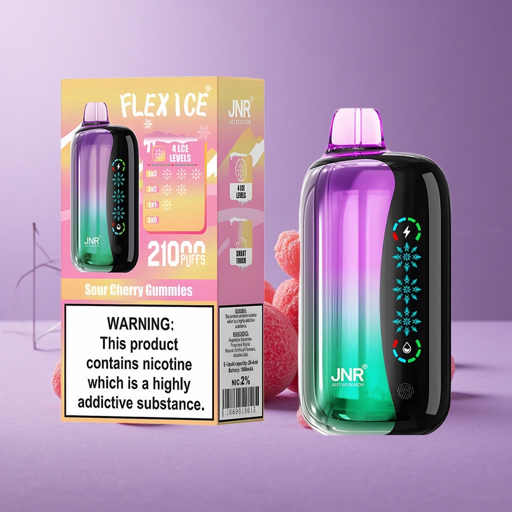 JNR Flex Ice 21000 Puffs Vape Desechable Cerezas Ácidas Gomitas con Pantalla Táctil y Aire Ajustable