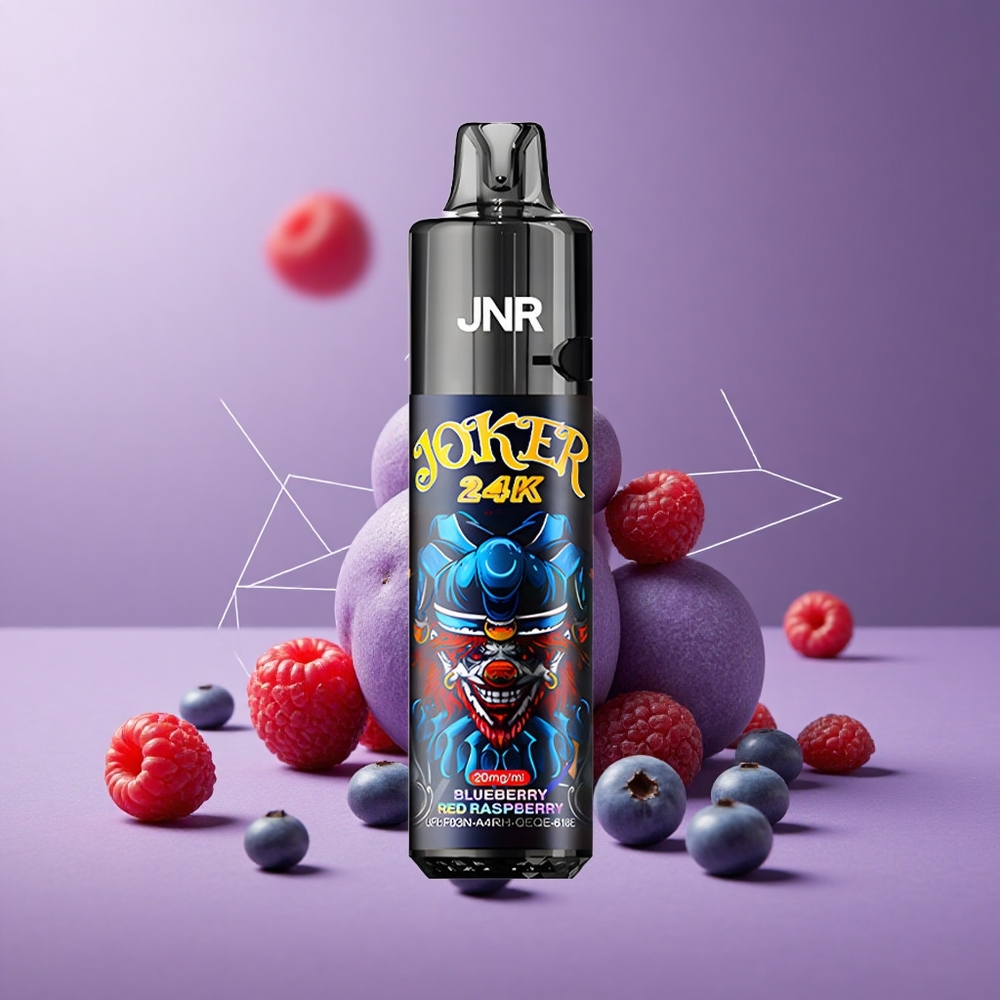 JNR Joker 24K Puffs Vape Desechable Arándano Azul Frambuesa Roja con Batería 800mAh y Nivel de E-líquido Visible