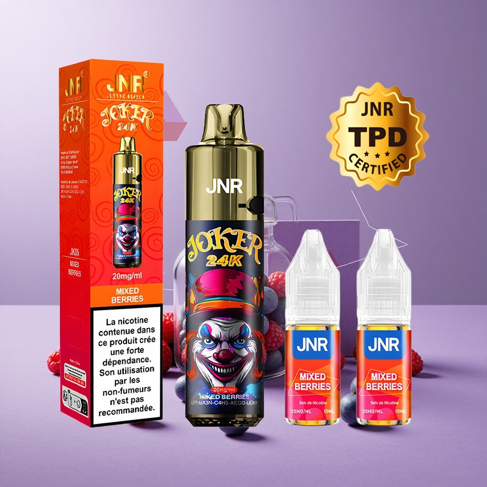 JNR Joker 24K Puffs Vape Desechable Bayas Mixtas con Batería 800mAh y Nivel de E-líquido Visible
