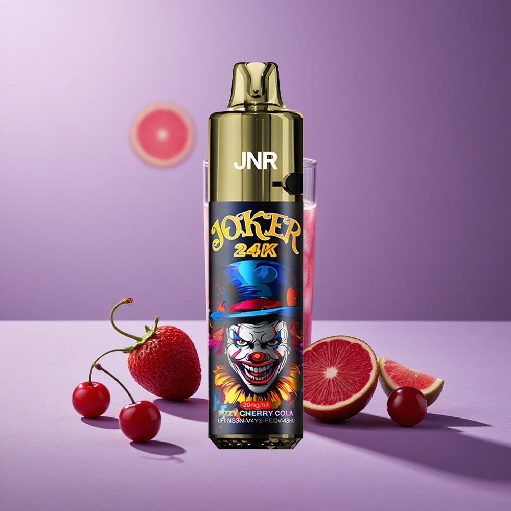 JNR Joker 24K Puffs Vape Desechable Cereza Refresco Cola con Batería 800mAh y Niveles de E-líquido Visibles