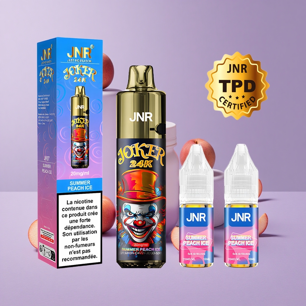 JNR Joker 24K Puffs Vape Desechable Melocotón Helado de Verano con Batería de 800mAh y Nivel de E-líquido Visible