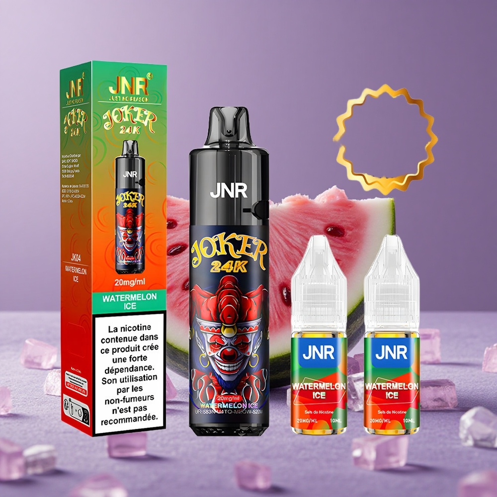 JNR Joker 24K Puffs Vape Desechable Sandía Helada con Batería de 800mAh y Nivel de E-líquido Visible