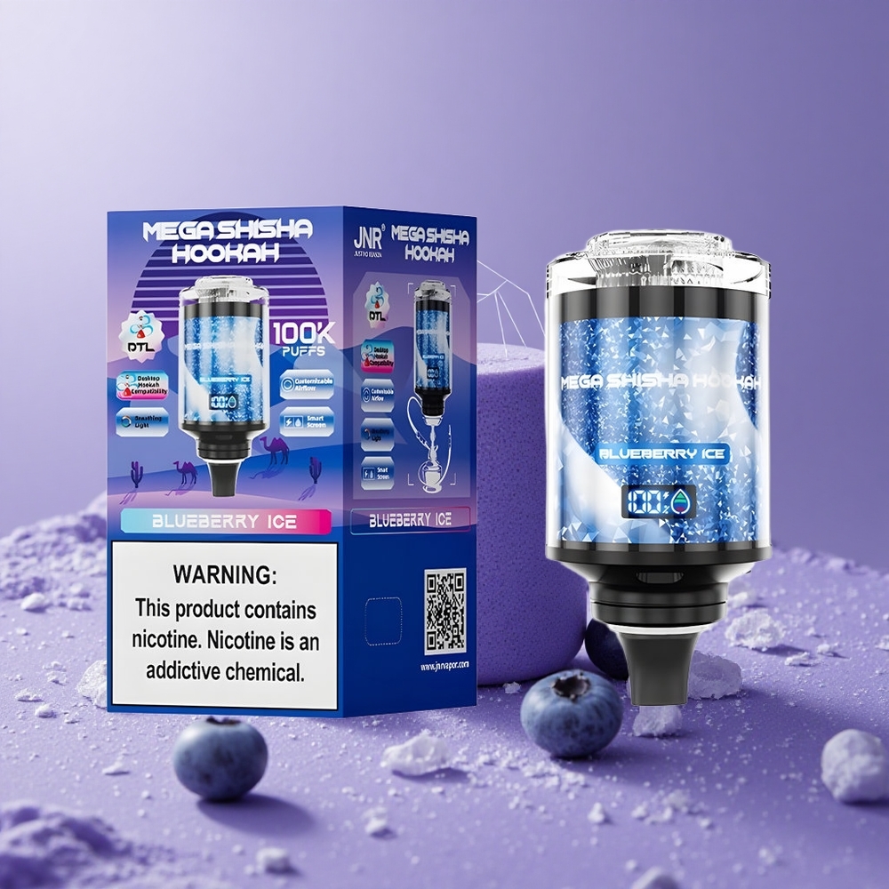 JNR Mega Shisha Hookah 100K Arándano Helado Pantalla Inteligente y Batería Recargable