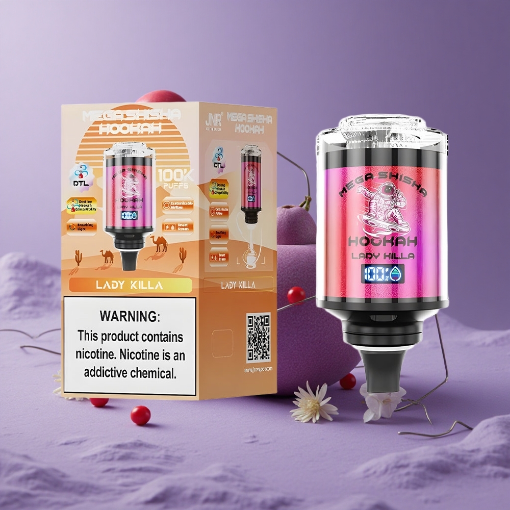 JNR Mega Shisha Hookah 100K Compatibilidad de Escritorio Lady Killa 60ml Capacidad Pantalla Inteligente Interactiva